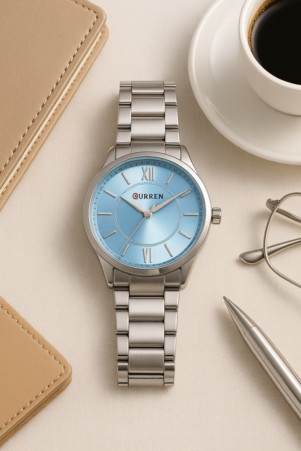 ALTAIR – Reloj Curren Plateado con Carátula Azul Celeste