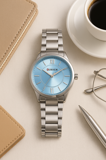 ALTAIR – Reloj Curren Plateado con Carátula Azul Celeste