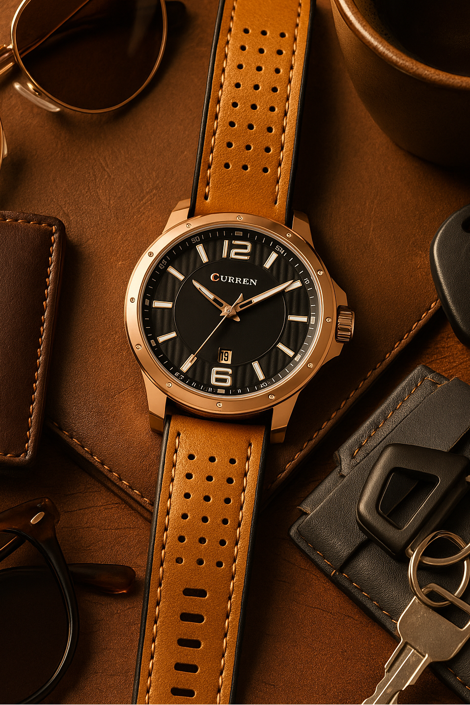 HORIZONTE – Reloj Curren Rose Gold con Correa Camel Racing