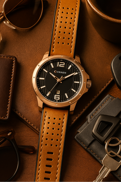 HORIZONTE – Reloj Curren Rose Gold con Correa Camel Racing