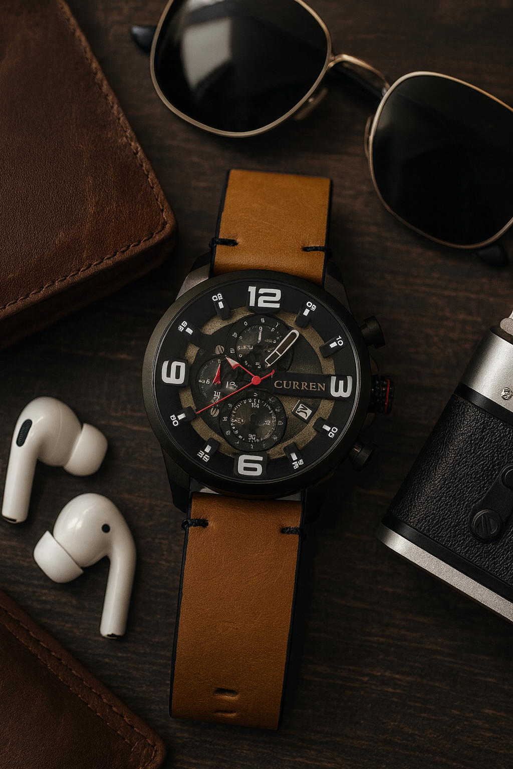 TIEMPO VIVO – Reloj Curren Cronógrafo con Correa en Cuero Camel