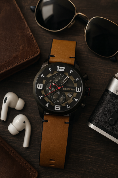 TIEMPO VIVO – Reloj Curren Cronógrafo con Correa en Cuero Camel
