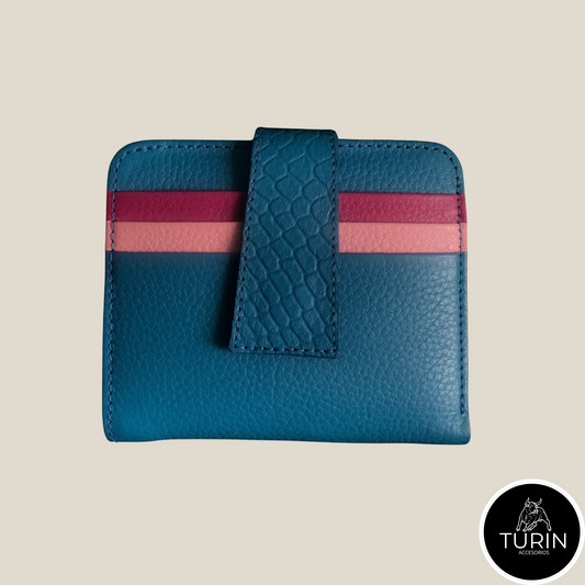 Mini Billetera Salvatierra Azul-Fucsia-Dorado